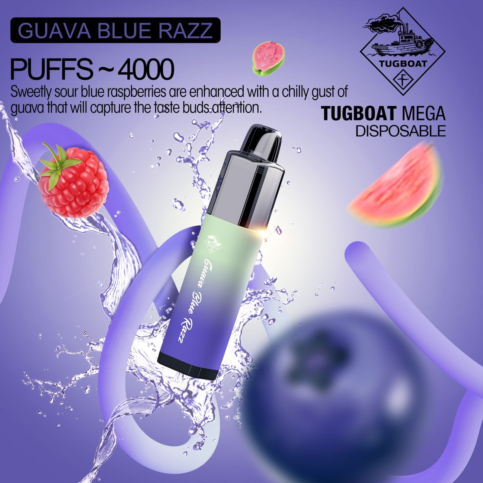 TUGBOAT MEGA DISPOSABLE GUAVA BLUE RAZZ E PUFFS 4000